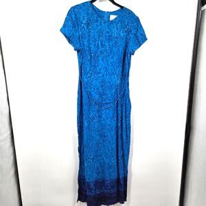 VTG Scarlett SZ 11/12 M Blue Ombre Rayon Beach Boho Floral Hawaiian Maxi Dress